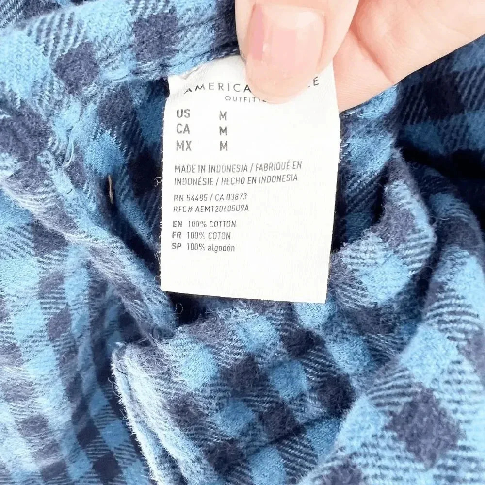 American Eagle Check Gingham Button Down Shirt Me… - image 3